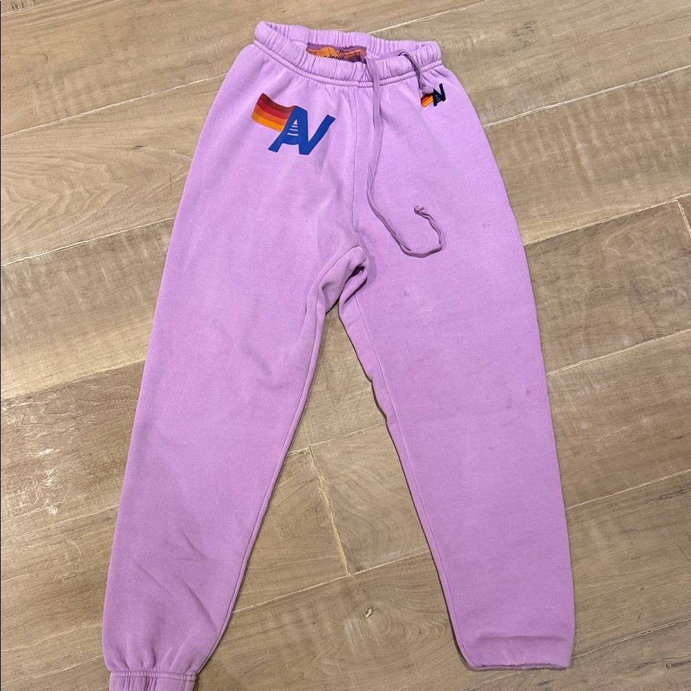 Aviator Nation Lavender Joggers with Rainbow Logo